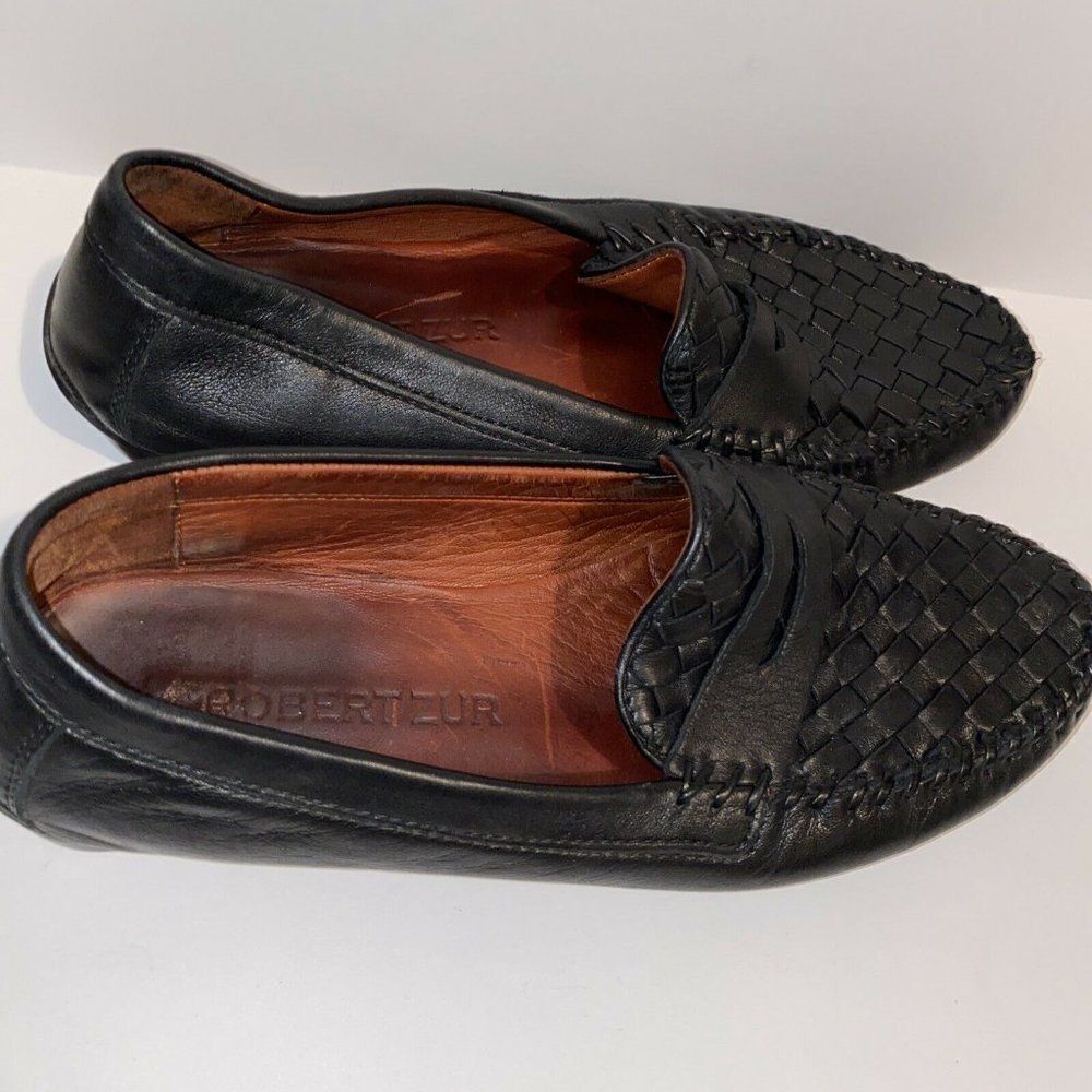Robert Zur Womens Black Leather Weaved Moccasin 9